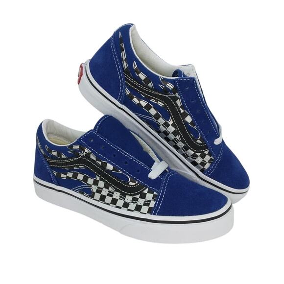 Vans Other - VANS OLD SKOOL Boys NEW Reflective Checkered Flame Blue Sneakers - sz. 2 1/2Y